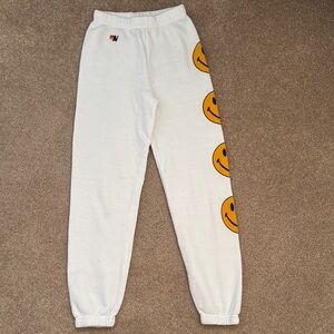 Aviator Nation Kids White Smiley Face Sweatpants